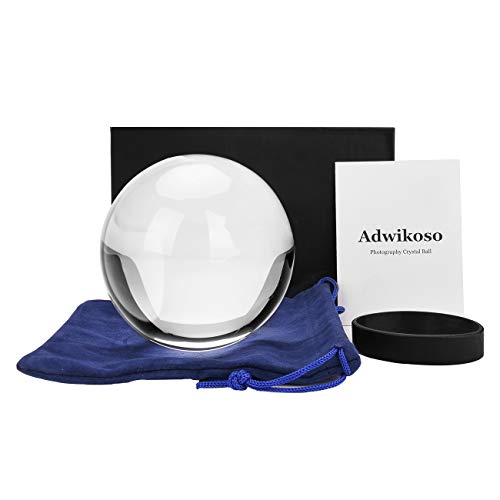 ADWIKOSO Kristallkugel Fotografie Requisiten K9 Glas Sonnenfänger Ball mit Tasche Deko Ornamente mit Ständer 80mm