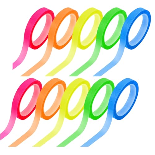 10 rollos de tiras adhesivas para notas adhesivas de colores, notas adhesivas fluorescentes extraíbles para leer notas de clase, adecuadas para estudiantes y profesores (0,6 cm x 5 m)