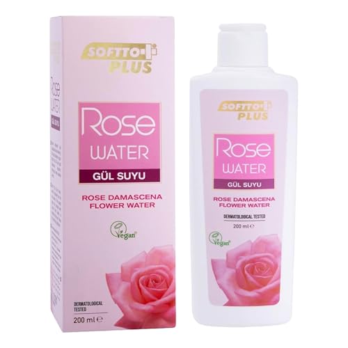 Agua de rosas Softto+Plus, 200 ml, tónico facial natural de rosas Isparta, calmante e hidratante, ideal para pieles sensibles