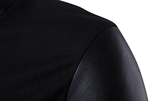 Mens Fashion Knit Zipper Cardigan Stitching Artificial Leather Sleeves Irregular Placket4