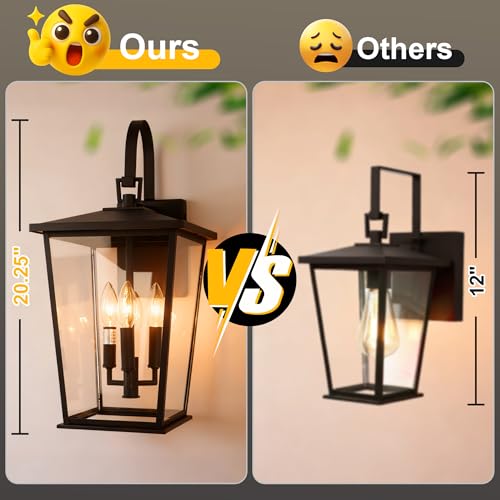 Image of Kalium Modern Outdoor Wall Sconce Fixture 20 1 /2 inch, Matte Black, 3-Light Exterior Wall Mount Lighting with Clear Glass Panels for House Porch Patio Outside Deck Garage Yard Front Door Garden Home