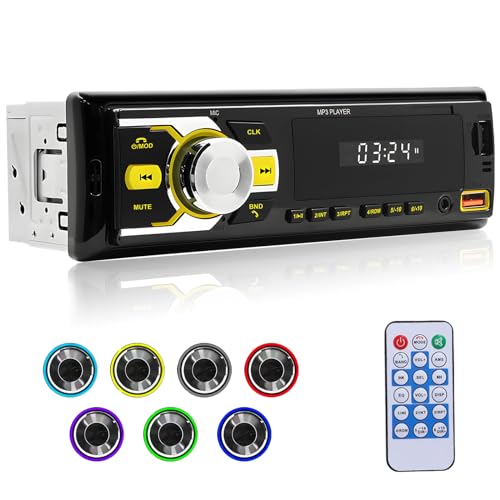 NHOPEEW Radio Coche 1 DIN - Radio de Coche con Doble Bluetooth - FM Radio para Coche Recevier Soporte 7 Color Backlights - U Disk/AUX in/TF Card Play/App localizar y Encontrar el Coche + Mando a