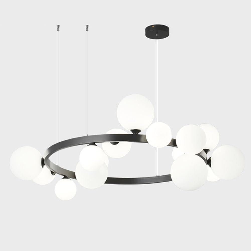 KXEcoLife G9 light luxury simple bubble orb chandelier, modern magic bean molecular glass for living room dining room,Black,15 heads