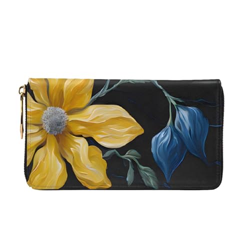 Turquoise Blue Gold Flow Long Leather Wallet,Large Capacity Soft Pu Leather Purse For Women With Multiple Card Slots Phone Pocket And Zipper Coin Purse Stylish Phone Card Holder Clutch2