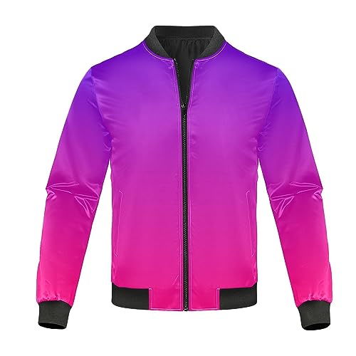CHIFIGNO Purple Pink Gradient Coat for Men, Lightweight Jackets for Men Windproof Casual Jacket Zip Up Coats Outwear S