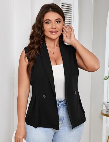 Womens Peplum Sleeveless Blazer Vest Suit Jacket Plus Size Shawl Lapel Button Business Casual Blazer4
