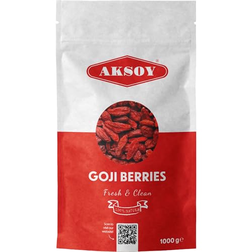 Aksoy Goji Berries 1000g Raw Sun-Dried Wolfberries 100% Natural Vegan High Fibre Non-GMO Superfood