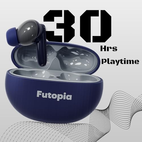 Image of Futopia Wireless Groove Bluetooth Earbuds v5.4 with Charging Case | 10mm HD Sound Drivers | Type-C Fast Charging | 4-5H Playtime | 10-15M Range | Lightweight in-Ear Headphones- Blue