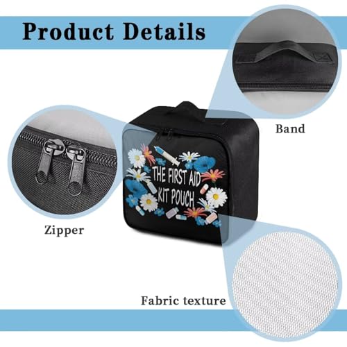 Image of Gomyblomy Daisy First Aid Kit Pouch Empty for Home Car Travel Medicine Bag Large Capacity Emergency Kits Portable First Aid Bags Empty for Nurse Doctors, Black
