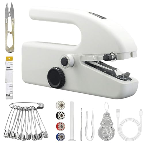BAIFULAI Mini máquina de coser a mano eléctrica, pequeña máquina de coser con accesorios de costura, máquina de coser recargable, 2 modos, pequeña máquina de coser para principiantes y profesionales