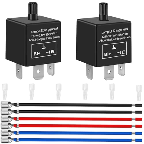 2PCS Electronic LED Flasher Relay 3 Pin 12.8V 0.1W-150W c/m Motorcycle Turn Signal Adjustable Flasher CF-13 Flasher Relay with 18AWG Terminal Wire 6.3 Sheath for Car Truck Van