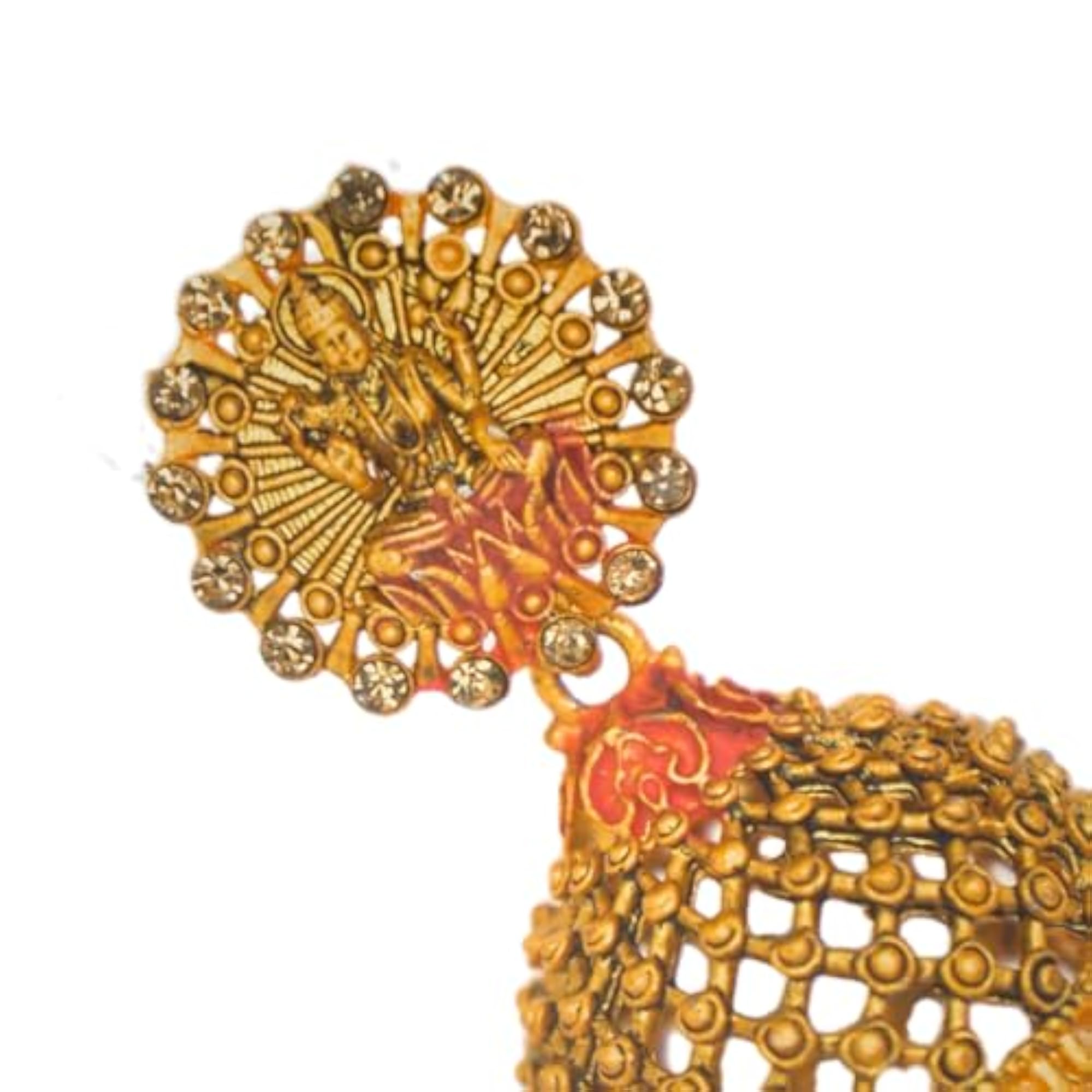 Antique Goddess Lakshmi Jhumka Earrings with Pearl Drops