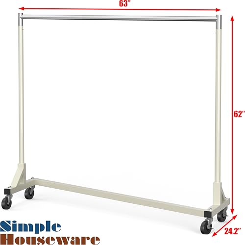 Simple Houseware Industrial Grade Z-Base Garment Rack, 500lb Load with 62 Inches Extra Long Bar, Gray