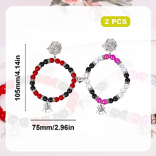 2pcs Spider Friendship Bracelet, Magnetic Matching Bracelets With Energy Stone Beads, Stretch Bracelets With Spider Charm For Couple, Halloween, Valentines, Christmas, Birthday Gifts2