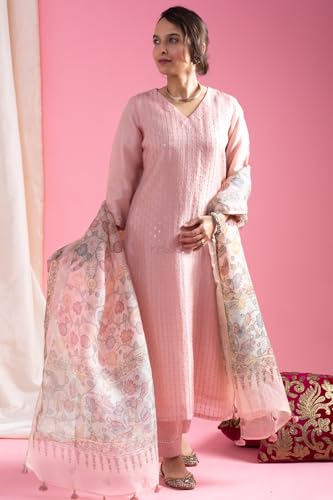 Image of Yashika Women Viscose Chanderi Fabric Straight Kurta, Pant and Dupatta Set | Kurta Set for Women