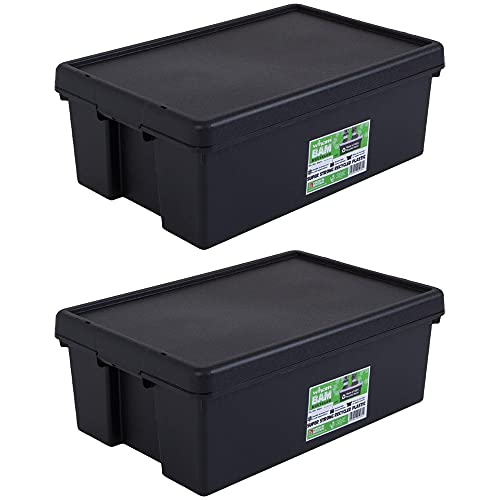 Wham Bam 100% Recycled Super Strong Impact Resistant Black Re-Usable Storage Boxes With Lids 36 Litre 59.5 x 40 x 21.5cm (2 Boxes)