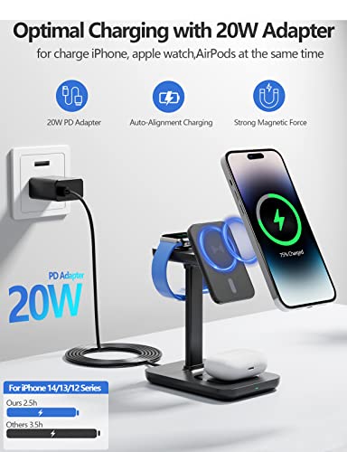 Magnetic Charging Station With Detachable Apple Watch Charger, 3-In-1 Mag-Safe Wireless Charger Stand For Iphone 14 13 12 Pro Max/Plus/Pro/Mini, Airpods Pro/3/2 And Apple Iwatch, 20W Pd Adapter, Black #TOP3