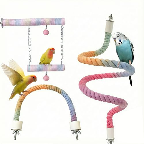 3Pcs Chrysoippotis Bird Rope Perch Bendable Rope Perches for Bird Cages Climbing Toys Accessories for Parakeets Cockatiels Lovebirds & Budgie