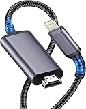 Cable adaptador HDMI para iPhone,[Certificado Apple MFi] 1080P HD Lighting HDMI AV Digital Monitor de proyector Converter Adapter Cable Compatible con iPhone/iPad/iPod a TV/Proyector/Monitor