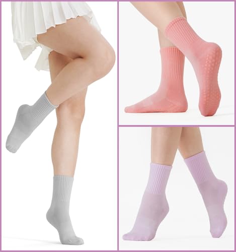 Pilates Socks with Grips for Women Yoga Crew Non Slip Barre Hospital Socks Gym Workout4