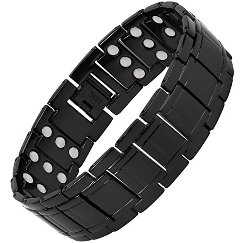 Feraco 3X Copper Bracelets for Men Magnetic Bracelet with 3 Row Neodymium Magnets Adjustable Length, Christmas Jewelry Gifts for Men (Black)