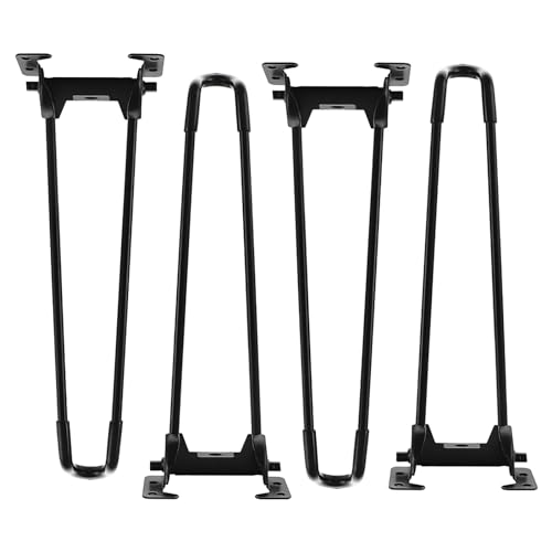 Juego de 4 patas de horquilla industriales modernas para mesa de café, mesa de comedor, bar, patas plegables de hierro forjado con tornillos, color negro, 72 cm