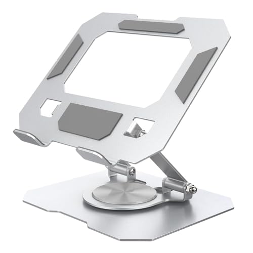 Image of Zibuyu Tablet Stand, Adjustable Height, 360 Rotatable Base, Foldable Metal Tablet Stand for Table, Universal Desk Tablet Dock, Supports Up to 12'', Silver