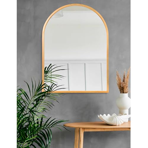 Image of Arched Wall-Mounted Mirror Gold Arch Mirror Aluminum Alloy Frame Bathroom Mirror for Vanity Living Room, Bedroom, and Entryway 28 inchx20 inch