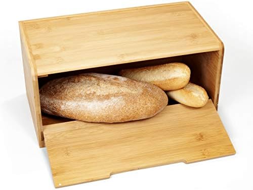 woodluv Bread Bin Countertop Bread Storage for Kitchen With Drop Down Front Lid, 36.5 x 19.5 x 17.5 cm