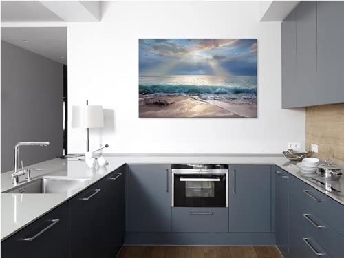 Beach Wall Art Ocean Waves Canvas Print Pictures, Sunset Seascape Painting For Beach House Decor Gift, Nature Sea Theme Poster Framed Artwork For Living Room Wall Decor Easy To Hang (24X36 Inches) #TOP2