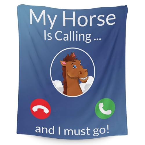 Mercuryelf Horse Blanket Gift - 50x60 Inches Funny Throw Blankets for Teens - Blue Soft, Fuzzy & Warm Throws for Living Room, Sofa