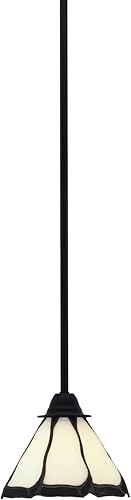 Toltec Lighting Paramount - Mini colgante de 1 luz en acabado negro mate con perla de 7 pulgadas y cristal de estilo negro