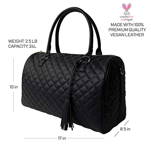 Womens Quilted Weekender Duffle Carry Bags Overnight Travel Handbag Shoulder Tote Trolley Handle Luggage TSA Approved Bag Quad Duffle 43 (Black-03)