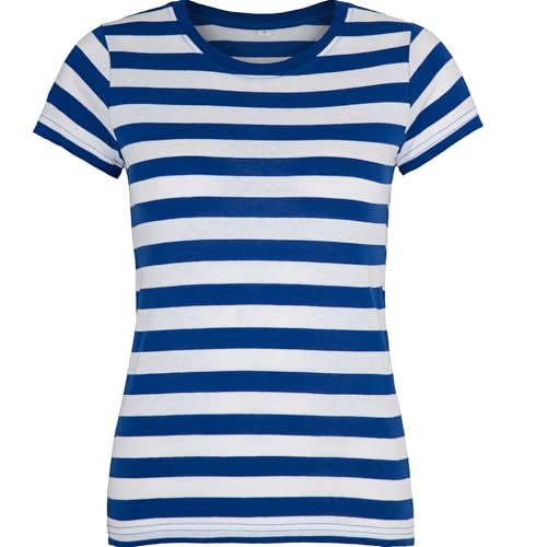 Kompatibel mit Mantis – Damen Retro Streifen T-Shirt im Marine Look, Kurzarm Rundhals T-Shirt, Oeko-Tex 100 Zertifiziert, Baumwolle in Conversion, Vegan (Royal - M)