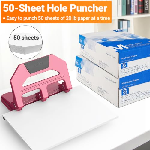 Image of AFMAT Heavy Duty 3 Hole Puncher, 50-Sheet Paper Punch Heavy Duty, 50% Reduced Effort Three Hole Punch, 10K+ Uses, Metal Hole Puncher 3 Ring w /Large Tray, Bulit-in S.S. Paper Guide HPX4