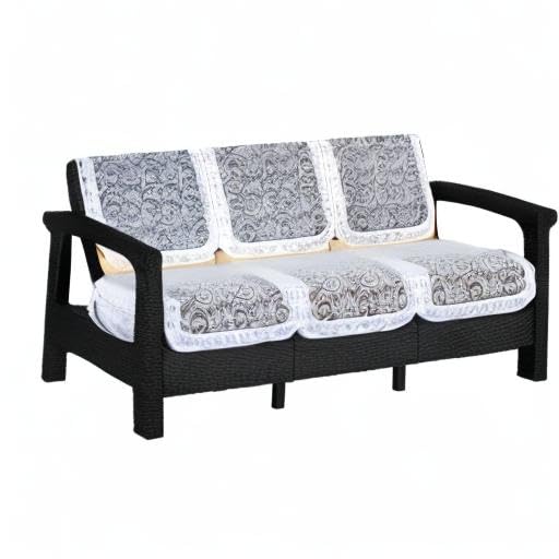 Image of The Furnishing Tree Cotton Floral Knitted Pattern 6 Pieces 3 Seater Sofa Cover Set White