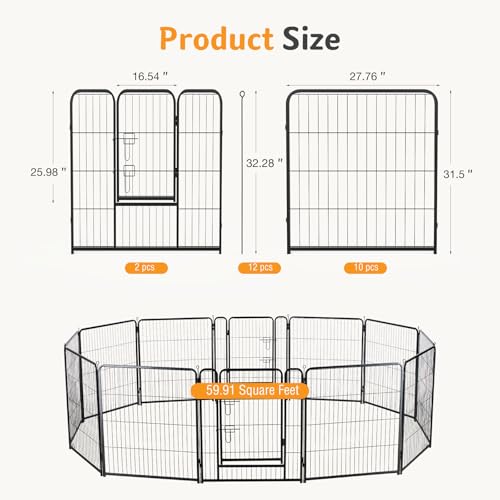Image of NEWBULIG Dog Playpen Indoor 32 Inch 12 Panels, Metal Outdoor Dog Fence Pen | Heavy Duty Metal Exercise Pen, Foldable Portable, RV Camping, Yard Garden, Small Medium Dogs Pet Pen