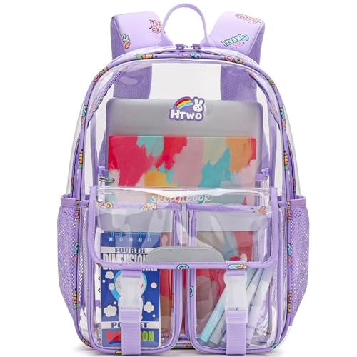 HTWO Clear Backpack for School Heavy Duty Transparent Bookbag for Girls Gift Stadium See Through Backpacks for Women Teenage Travel bags(Purple)2
