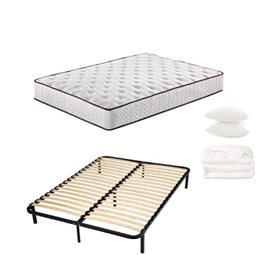 lit 140 x 190CM avec Sommier Matelas Mousse a memoire de Forme + Couette + oreillers - Ensembles de Matelas et Sommiers avec 7pieds