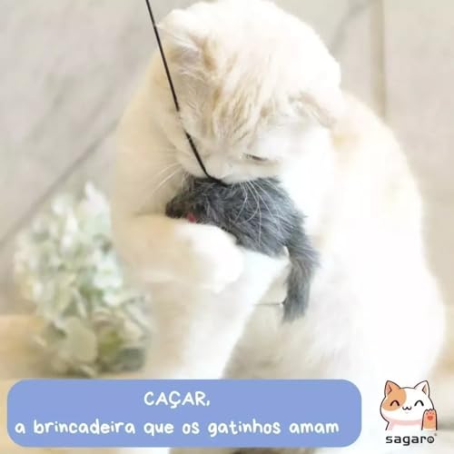 Kit 2 Brinquedos para Gato Interativo e Resistente Super Divertido (Varinha com Ventosa + Ratinho de