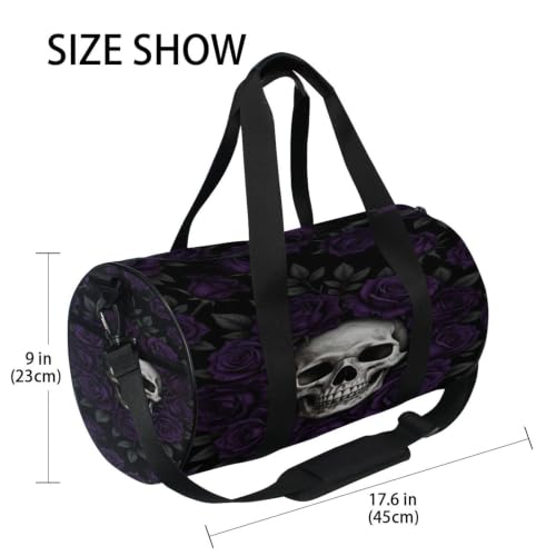 Bolsa de gimnasio redonda con patrón gótico de rosas y calaveras 4