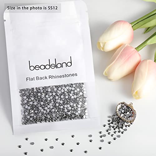 Image of Beadsland Flat Back Crystal Rhinestones Round Gems for Nail Art and Craft Glue Fix, Hematite, 3.0-3.2mm, SS12 /1440pcs