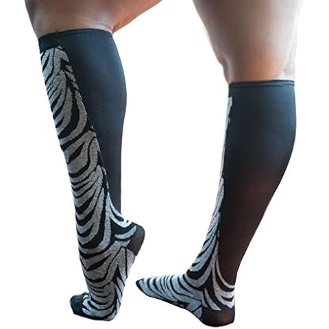 Xpandasox Women's Zebra/Solid Knee High Socks 9-11 Black Cover