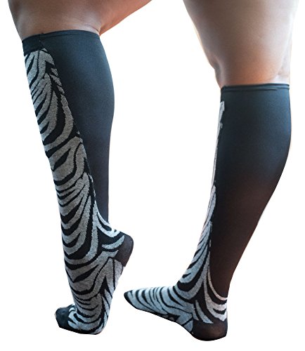 Xpandasox Women's Plus Size/Wide Calf Cotton Blend Zebra/Solid Knee High Socks