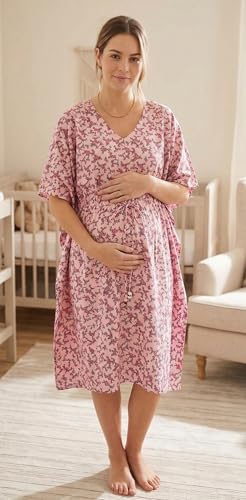 Image of Noty Women's- Kaftan | Maxi | Maternity | Feeding | Delivery Gown- Cotton Fabric- V Neck | Floral Print | 2 Pockets | Midi