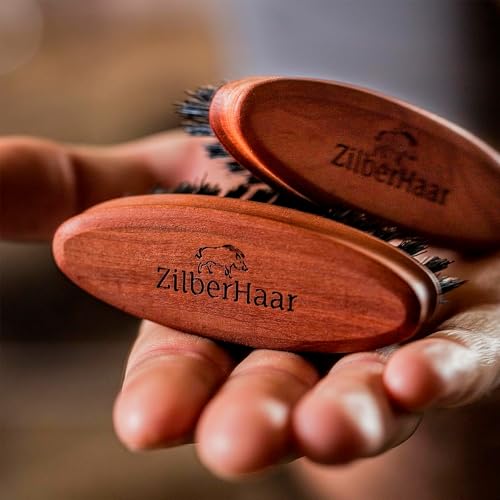 Pocket Beard Brush - 100% Boar Bristles with Firm Natural Hair - Best Beard and Skin Care for Men and Beard Grooming - Pocket Size and Travel Friendly - German Quality