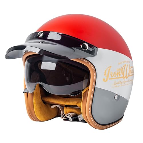 Casco Abierto Motocicleta Medio Casco Aprobado ECEDOT 3/4 Half-Helmet Scooter Ciclomotor Casco Protector para Hombres Y Mujeres con Visera Solar Casco Jet De Moto 6,XL=61~62CM