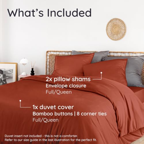 Image of Bambaw 100% Viscose Derived from Bamboo Duvet Cover Queen Size - 3 Pieces Cooling Duvet Cover Queen Size Set, Soft & Breathable Bedding Set, No Comforter (Terracotta)