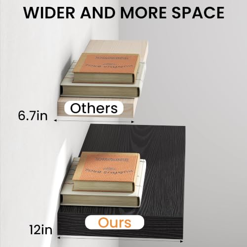 Image of Fun Memories Black 40 Inch Floating Shelves 2 Pack, 12 inch Deep Wall Shelves with Invisible Brackets