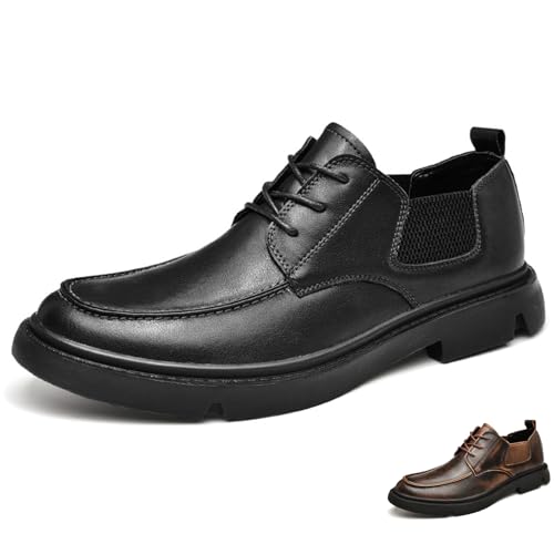 Men's Genuine Leather Dress Oxfords Shoes Retro Classic Round Toe Lace Up Low Top Anti Slip Derby Shoes Casual Business Wedding Tuxedo Formal Shoes